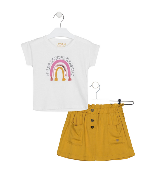 Set Camiseta arcoiris y falda bolsas mostaza