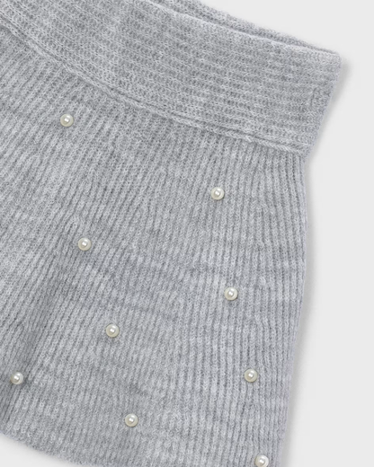 Set 2 piezas  + falda tricot + jersey tricot gris con perlas