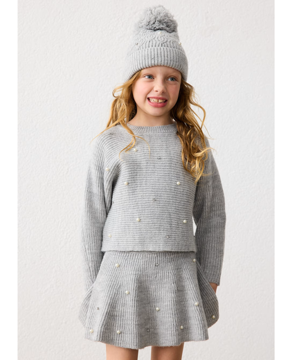 Set 2 piezas  + falda tricot + jersey tricot gris con perlas