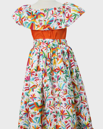Set Patrio Falda Adelita, Blusa Campesina Color Naranja con Olan