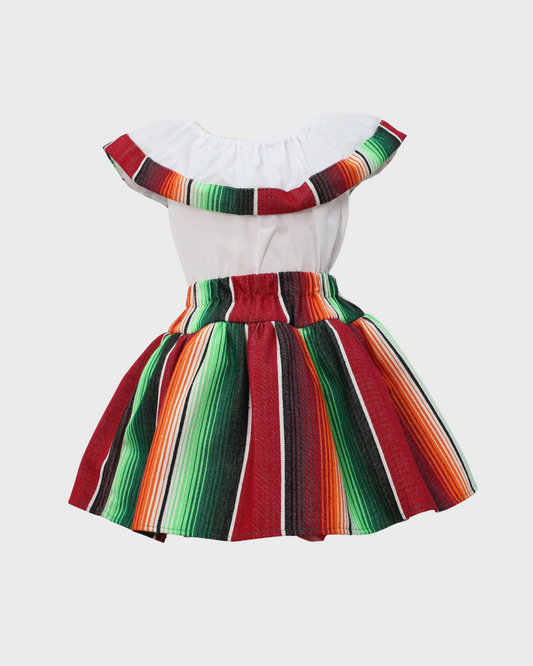 Set Patrio Falda Tipo TuTu  con Blusa Campesina Blanca con Olan