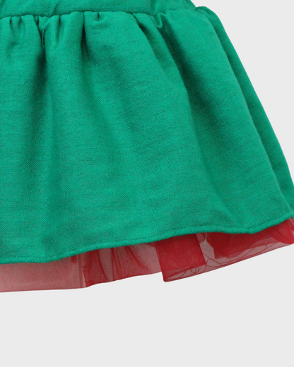 Set Patrio Falda Tipo TuTu  Cambaya con Blusa Campesina Roja con Olan Encaje
