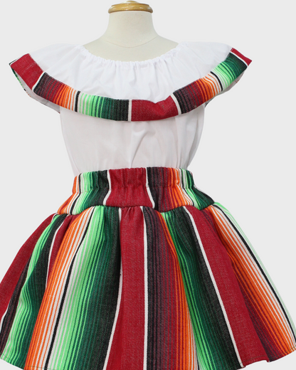 Set Patrio Falda Tipo TuTu  con Blusa Campesina Blanca con Olan