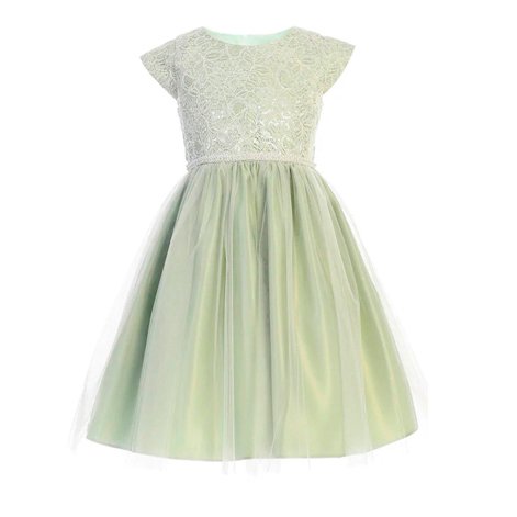 Vestido sage menta guipur y falda tul cinto de perlas