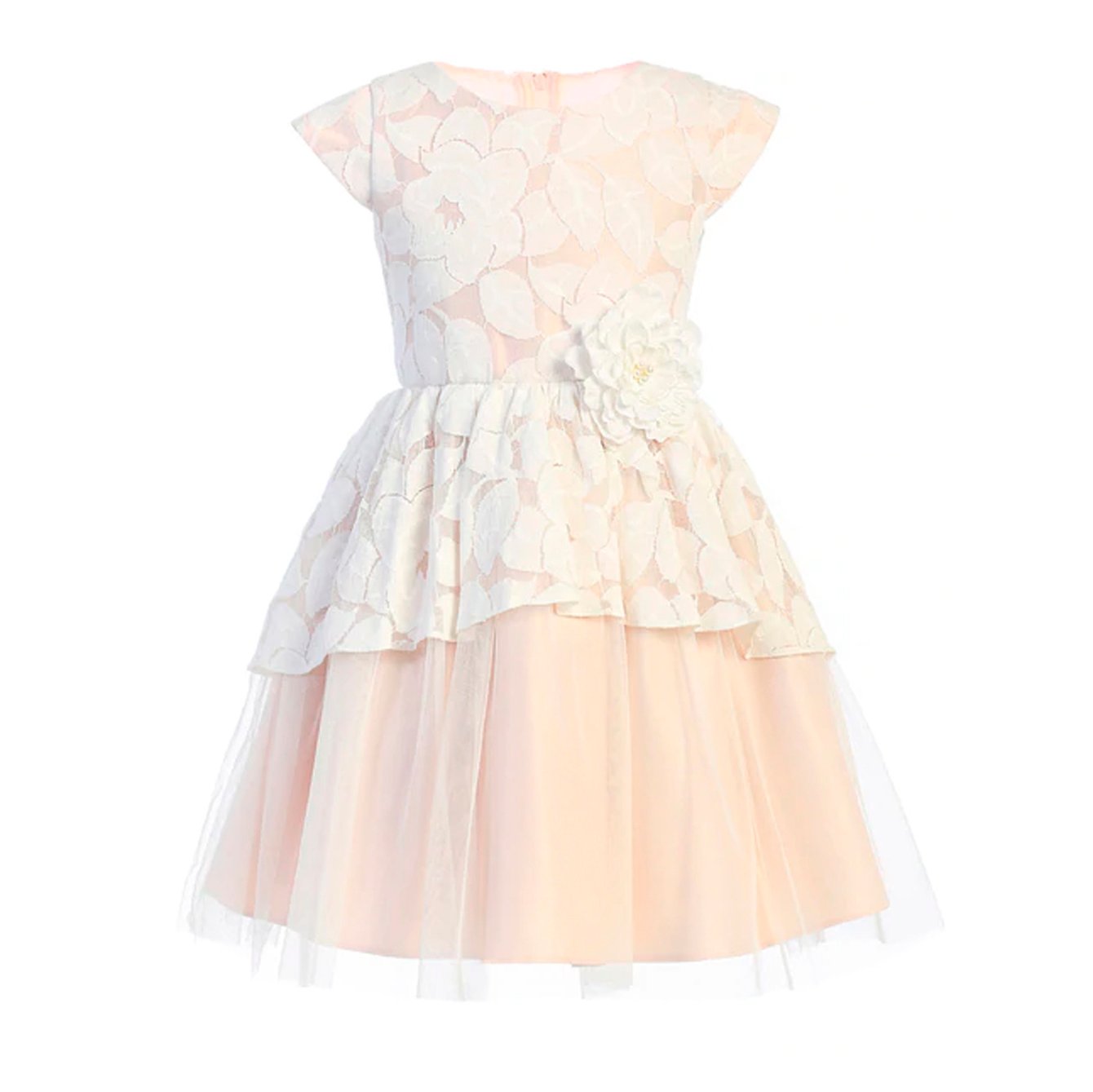 vestido blush encaje con flor en la cintura, sweet kids