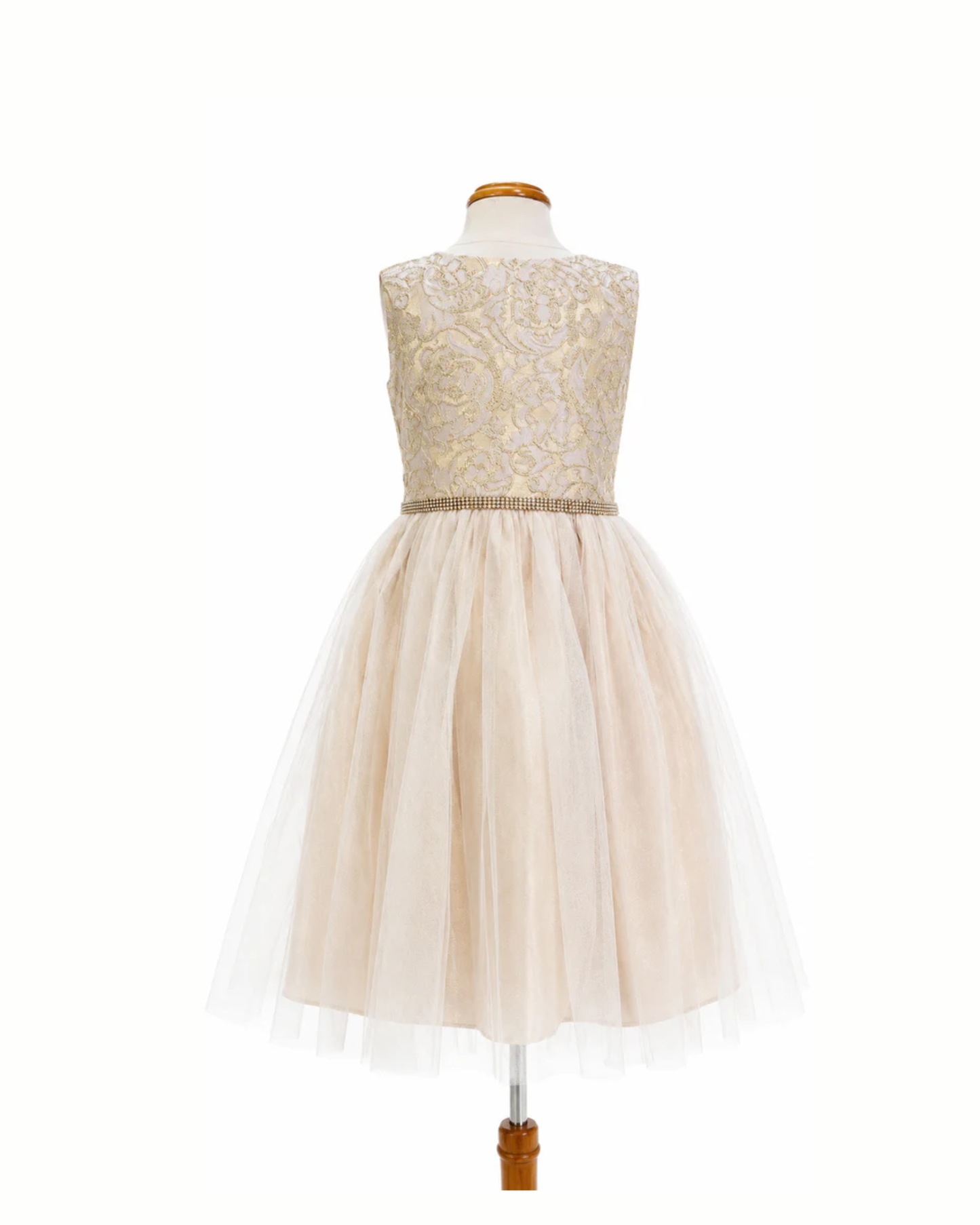 Vestido Rosa Oro Talle Brocado Falda Tul