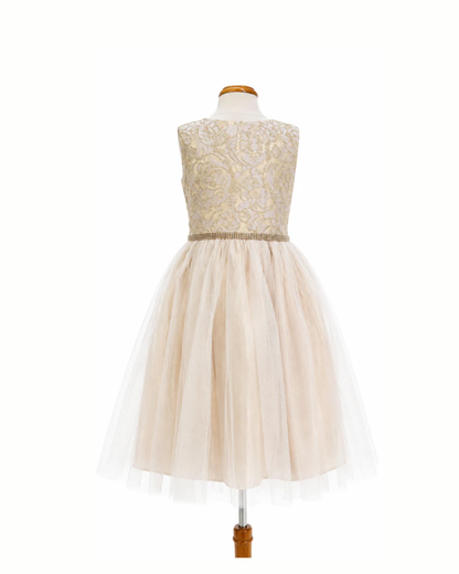 Vestido Rosa Oro Talle Brocado Falda Tul