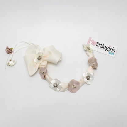 tocado tiara de tela 7 flores ivory beige