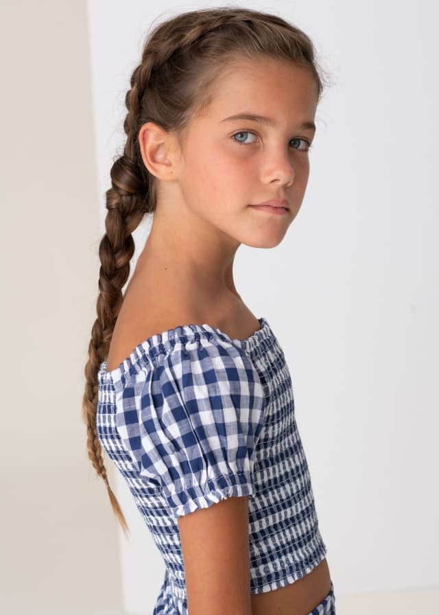 set playera estampado vichy, punto smock