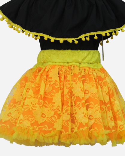 SET HALLOWEEN BLUSA CAMPESINA Y FALDA MOTIVOS DIA DE MUERTOS