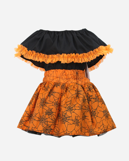 SET HALLOWEEN BLUSA CAMPESINA Y FALDA MOTIVOS DIA DE MUERTOS