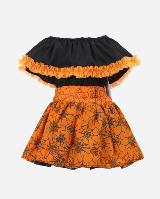 SET HALLOWEEN BLUSA CAMPESINA Y FALDA MOTIVOS DIA DE MUERTOS