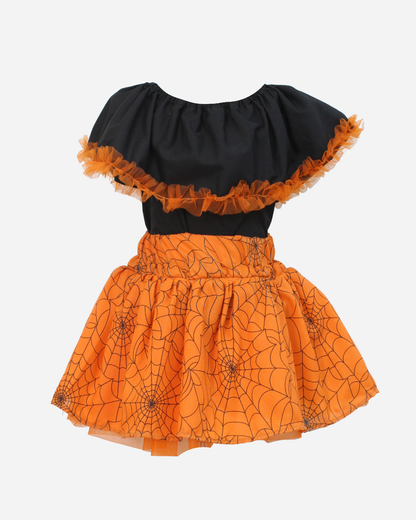 SET HALLOWEEN BLUSA CAMPESINA Y FALDA MOTIVOS DIA DE MUERTOS