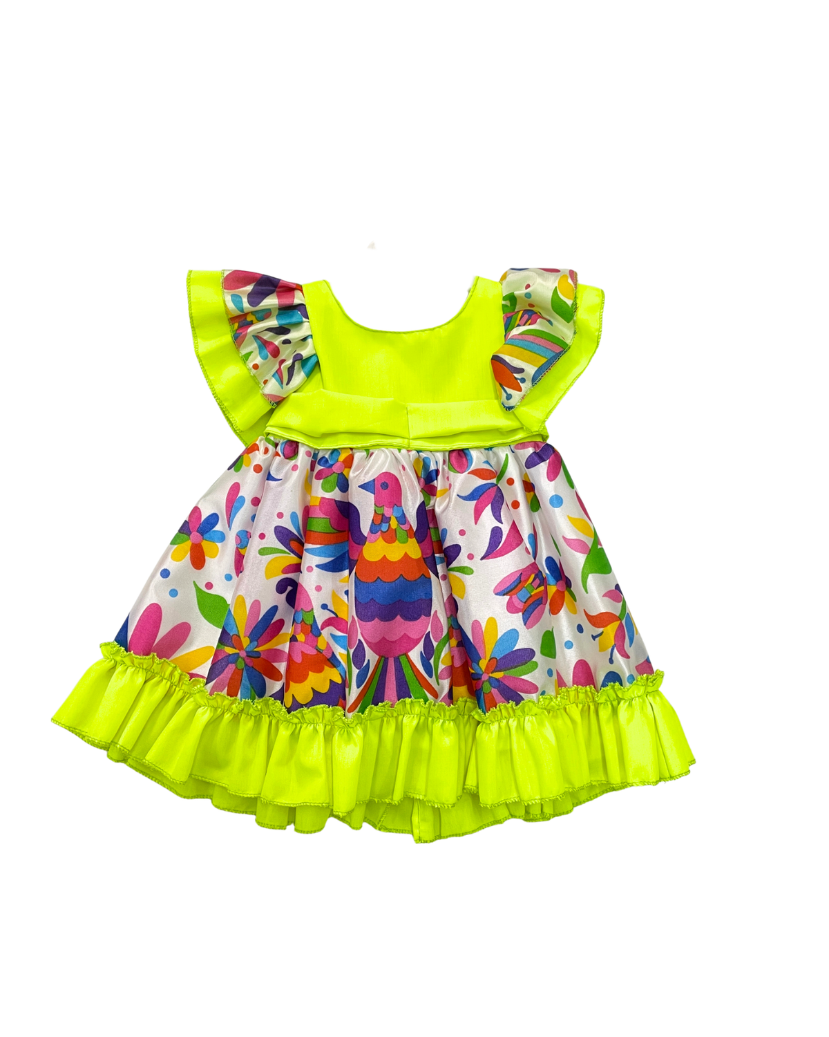 VESTIDO ADELITA TIPICO PATRIO ELEGANTE PETO NEON, FALDA FLORES BLANCA