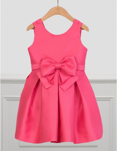 vestido fucsia jaquard con moño en cintura