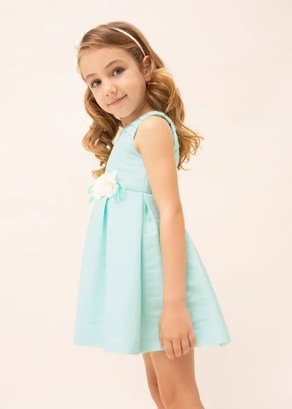vestido con aplique floral agua