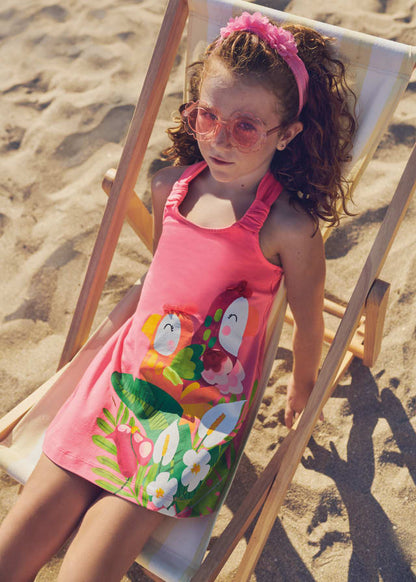 Vestido Peonia Coral pajaros