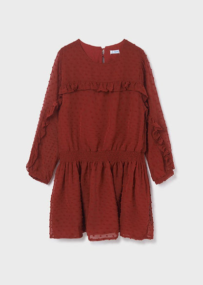 vestido granate plumeti con olan