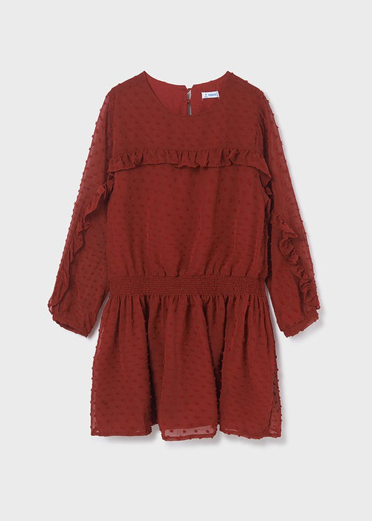 vestido granate plumeti con olan