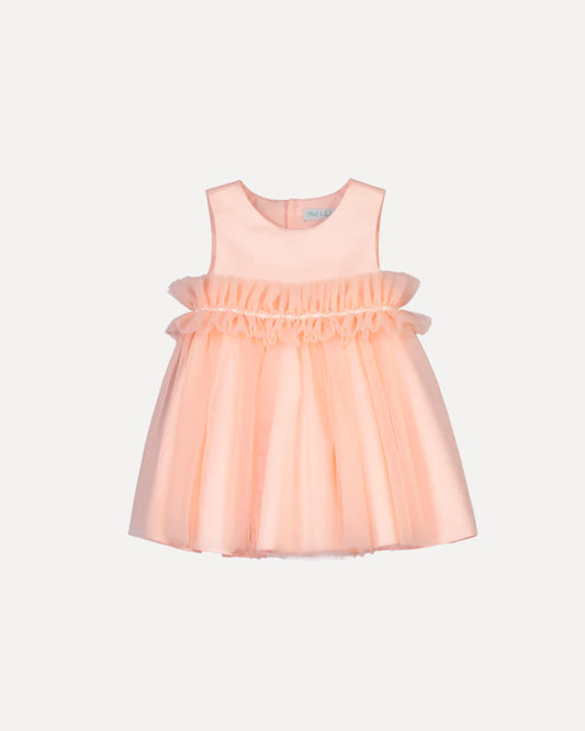 vestido color peonia, olan en la cintura