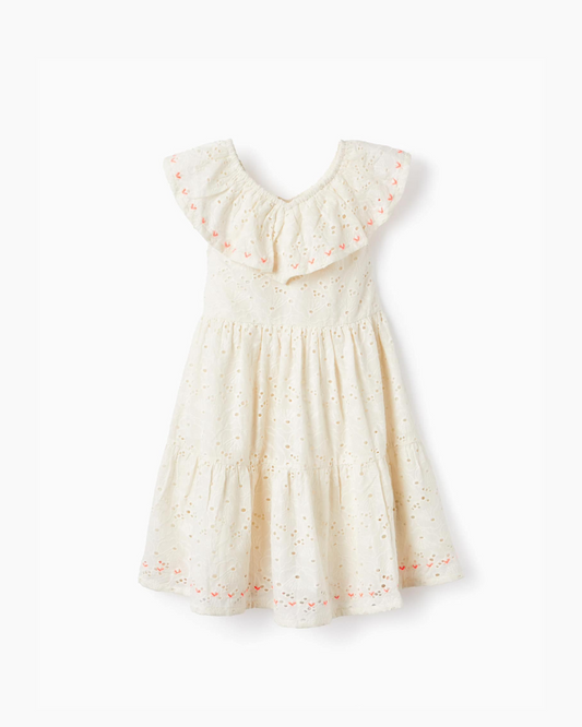 Vestido Crudo Tela Bordada
