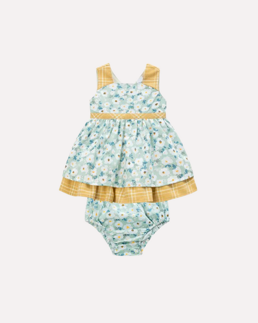 vestido flores verdes con aplicación amarilla