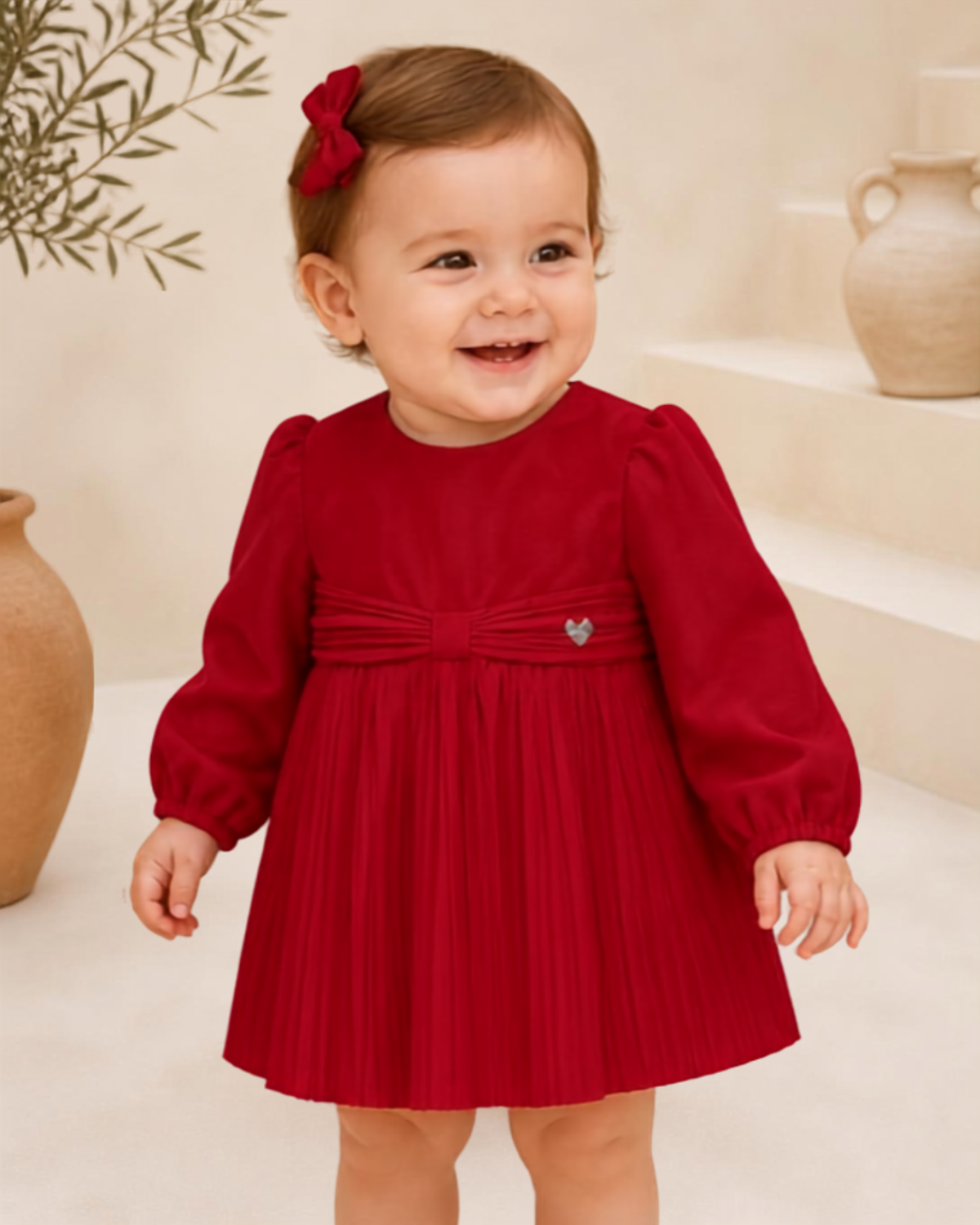 Vestido terciopelo plisado color rojo