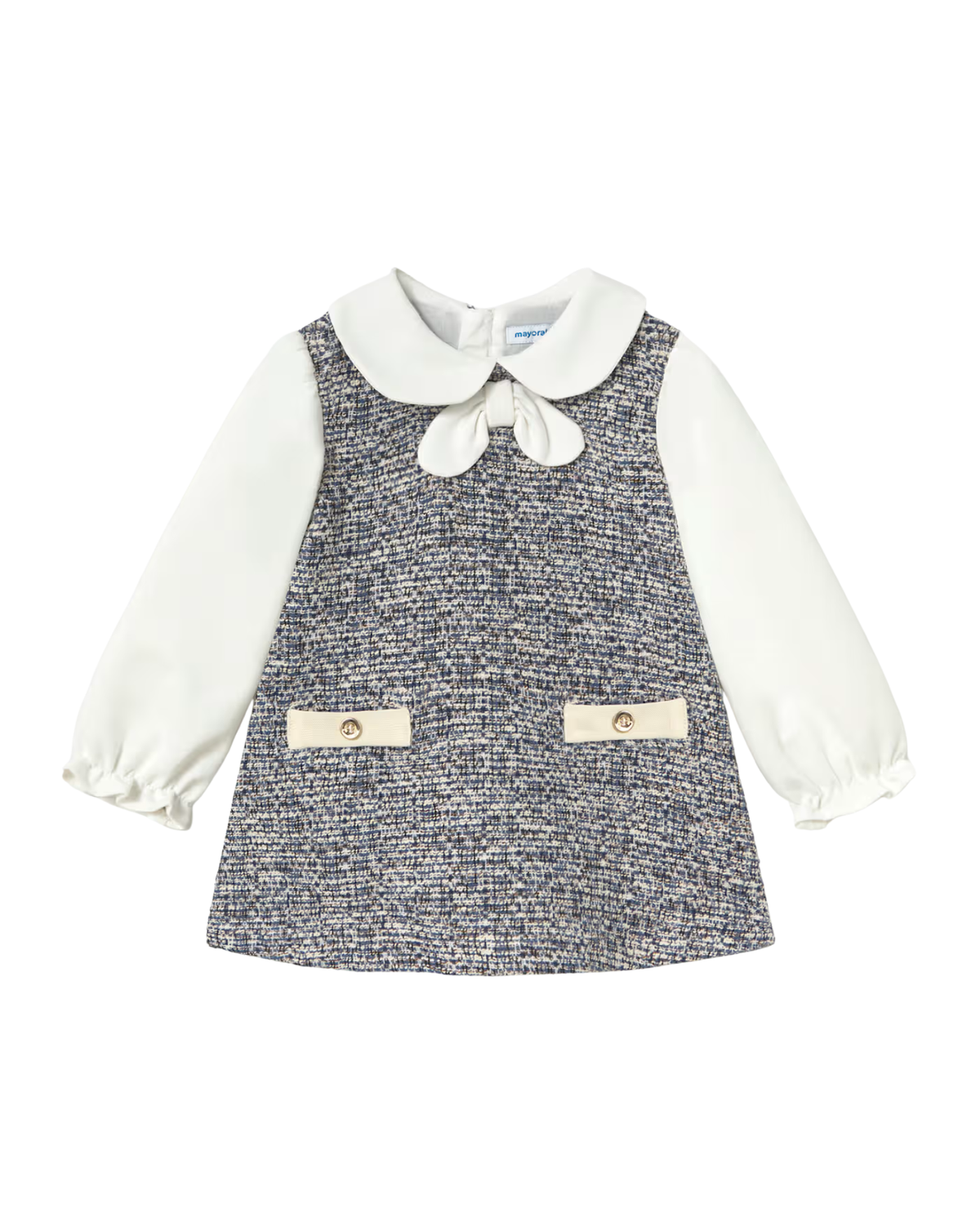 Vestido combinado de punto tweed marino