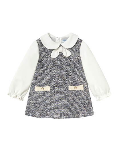 Vestido combinado de punto tweed marino