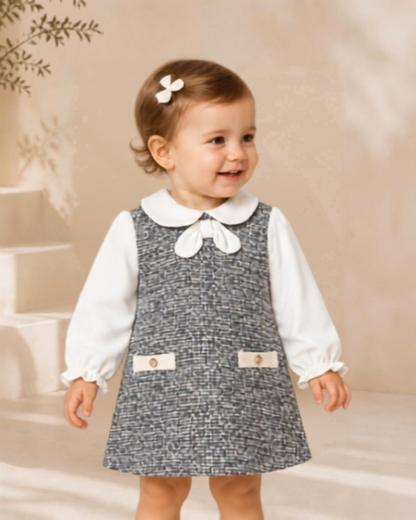 Vestido combinado de punto tweed marino