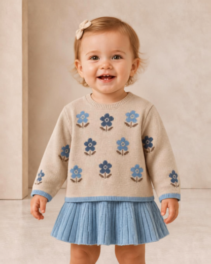 Conjunto falda y jersey intarsia azul colibrí