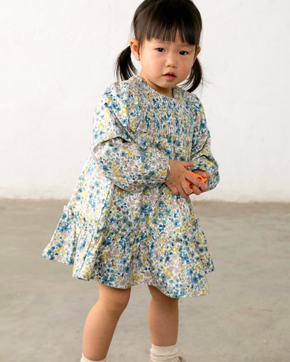 Vestido terciopelo estampado flores anis