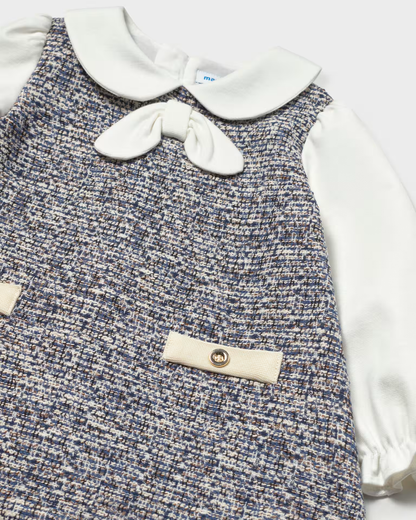 Vestido combinado de punto tweed marino