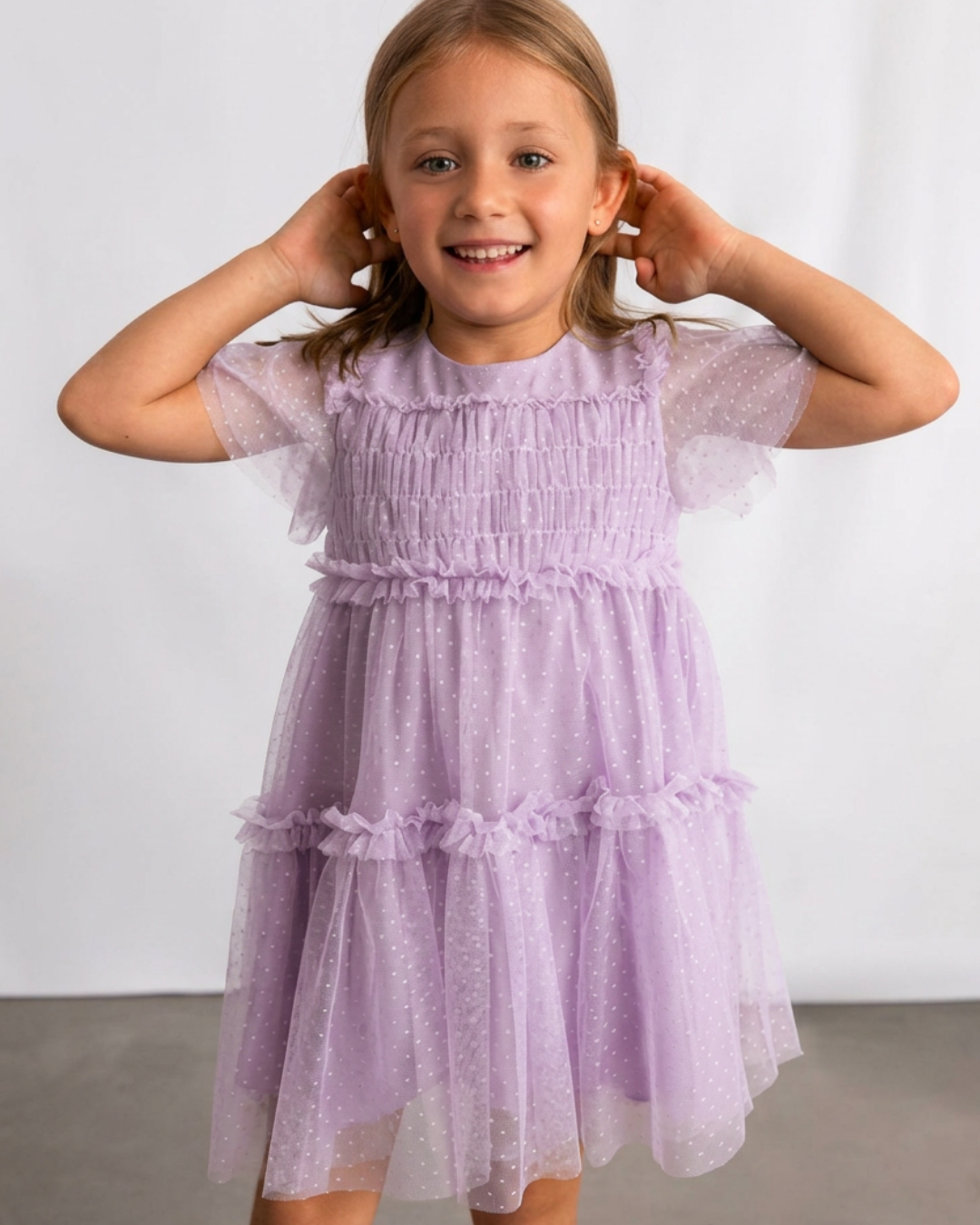 Vestido tul plumeti malva