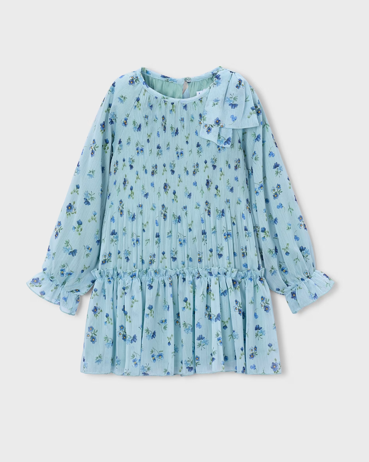 Vestido plisado estampado azul anis