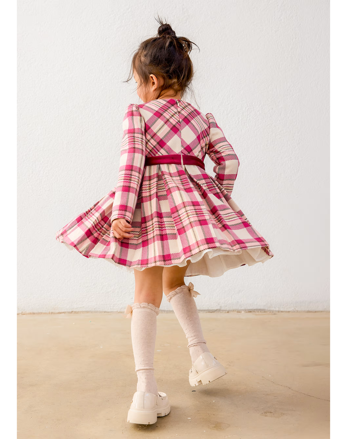 Vestido cuadros terciopelo framboise