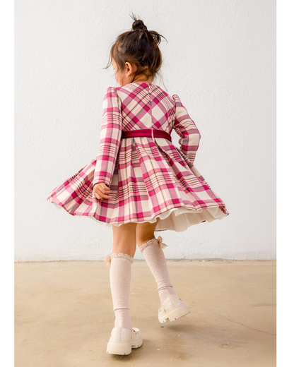 Vestido cuadros terciopelo framboise