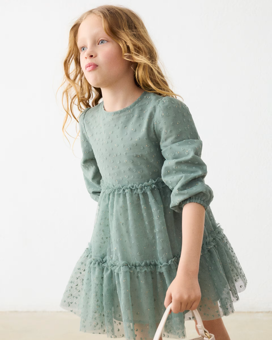 Vestido tul con glitter verde laurel