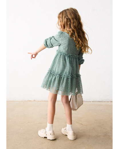 Vestido tul con glitter verde laurel