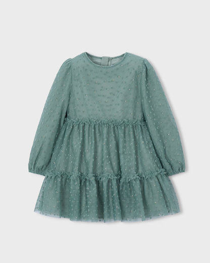 Vestido tul con glitter verde laurel