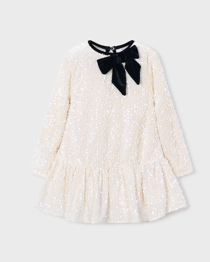 Vestido terciopelo lentejuelas lazo negro en cuello