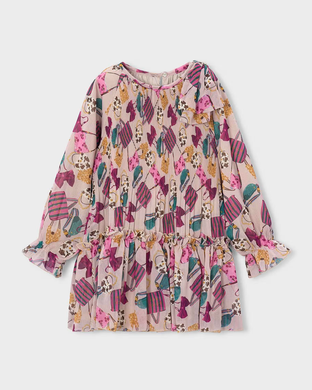 Vestido plisado estampado rosa botella