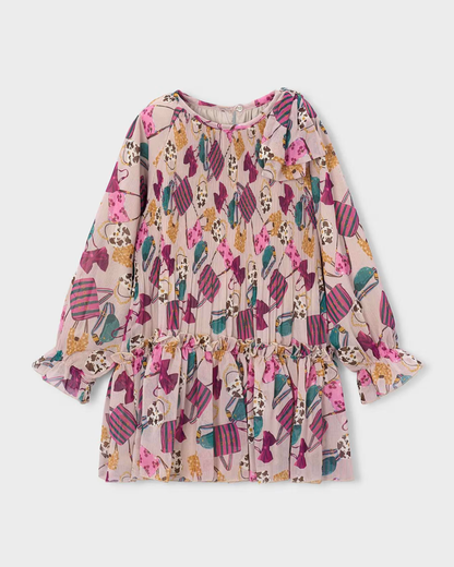 Vestido plisado estampado rosa botella