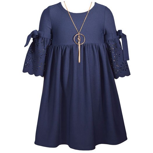 vestido azul manga campana