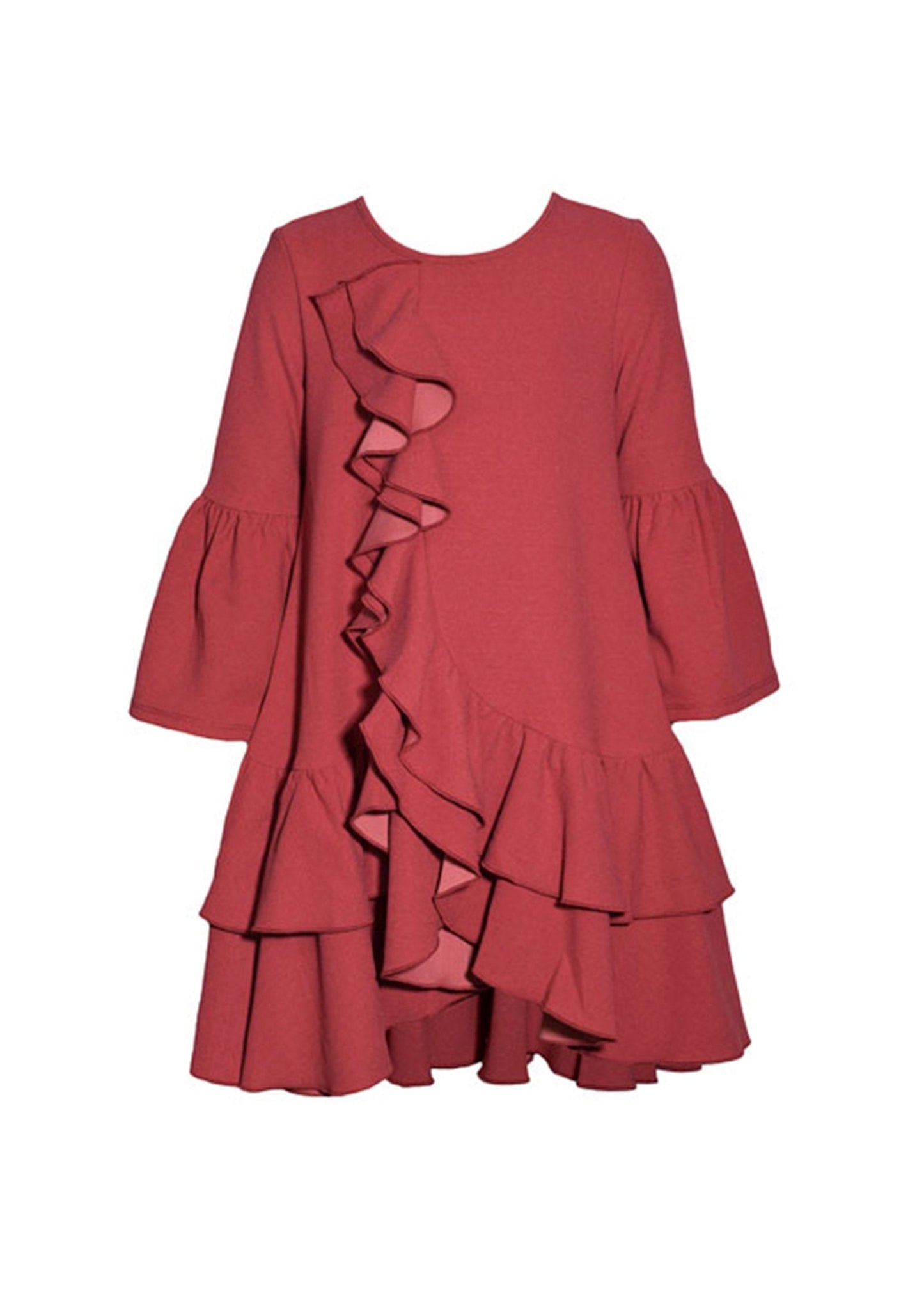 vestido rust manga larga, olan cascada