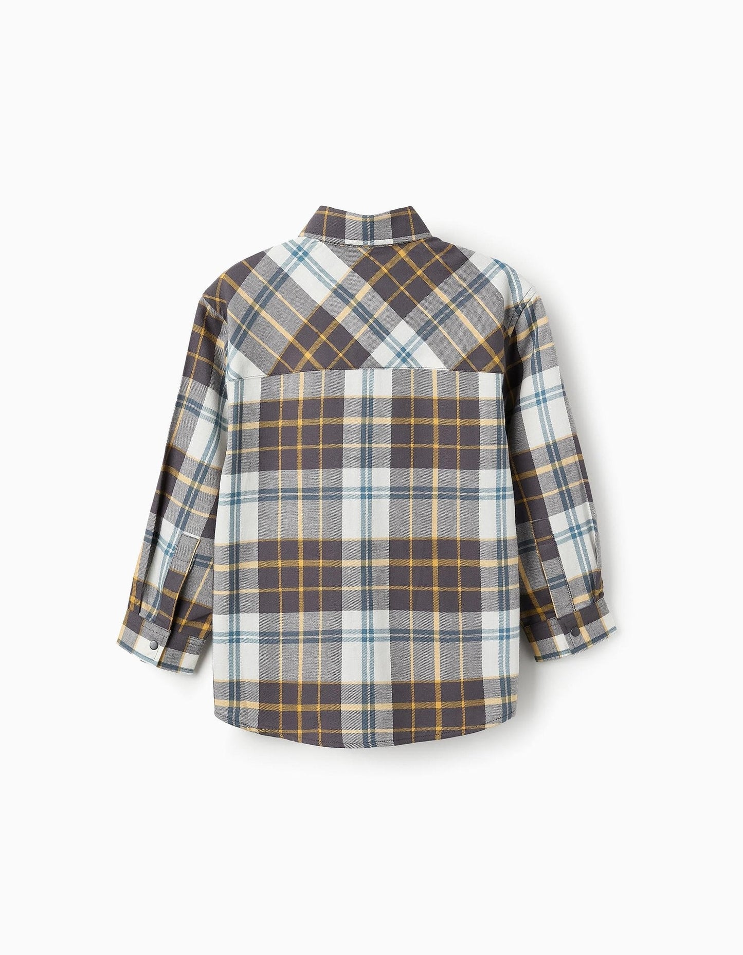 camisa franela a cuadros azul, blanco y amarillo