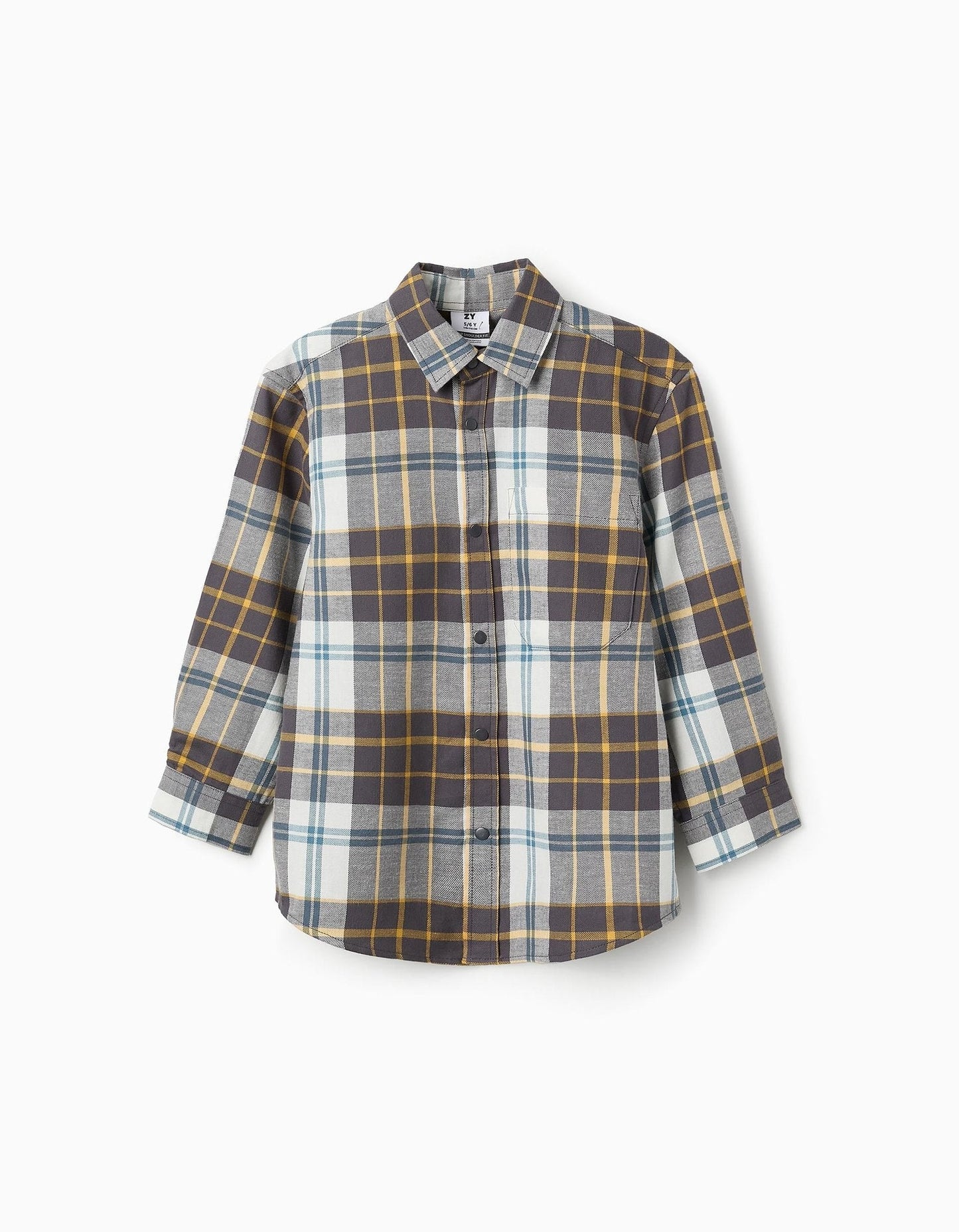 camisa franela a cuadros azul, blanco y amarillo