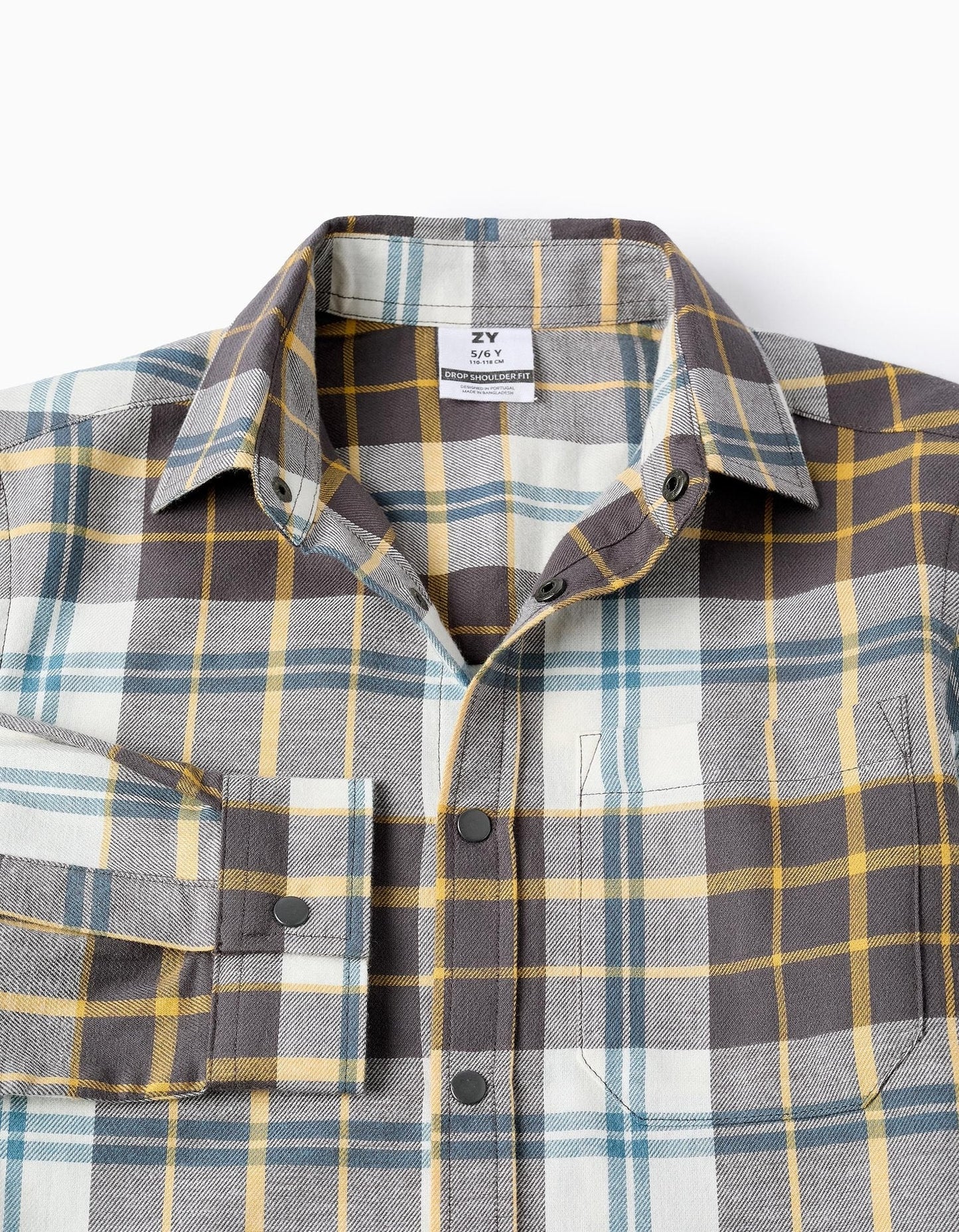 camisa franela a cuadros azul, blanco y amarillo