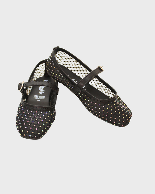 zapato negro flat incrustación piedras
