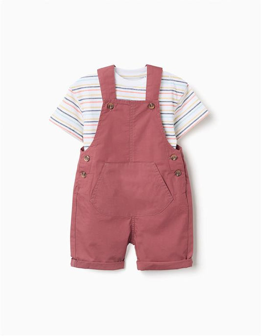 Conjunto camiseta blanca + overol rojo ladrillo